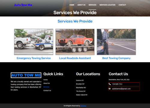 We are a locally owned and operated a towing company that has been offering fast towing services in Manhattan NY for years. Cheap towing service New York City.

Read more:- https://autotowme.com/services/

We are a locally owned and operated a towing company that has been offering fast towing services in Manhattan NY for years. We are a fully licensed and insured towing service providing company. You’ll be at ease after you’ve called us for towing, we are committed to providing the best emergency towing service and a wide range of local roadside assistance. We’ll reach out to you as fast as we can when you call us for emergency towing services.

#AutotowNewYork #TowingcompanyNewYork #TowingcompaniesNewYork #TowCompanyNewYork #TowcompaniesNewYork #TowingserviceNewYork #TowingserviceNewYorkCity #Towtrucknearme