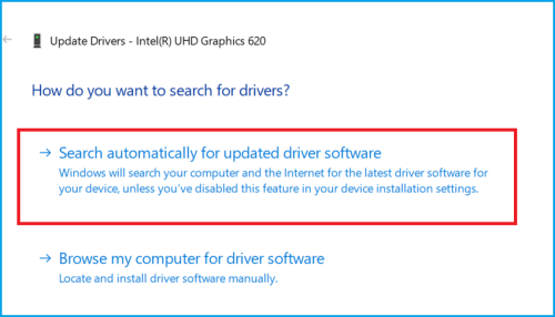 Search automatically for updated driver and software
