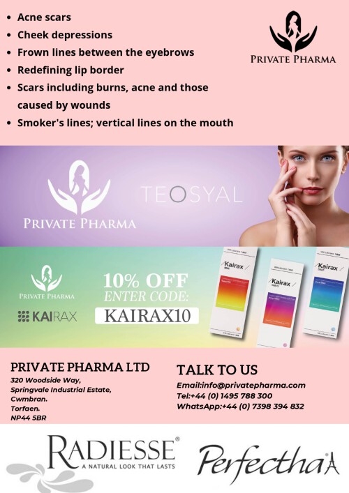 We're here to make life easier for you. Our private pharmaceutical company offers a complete line of dermal fillers, so you can play with your face whenever you want, wherever you are. For buy dermal fillers online in glasgow visit our website.

https://www.privatepharma.com/uk/brands.html