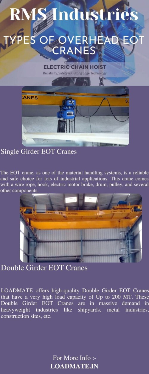 Looking for the best overhead crane manufacturers in India? Loadmate.in is the best overhead crane manufacturer in India. We provide high-quality cranes at the best price. Check our website for more details.

https://loadmate.in/our-products/overhead-eot-crane/