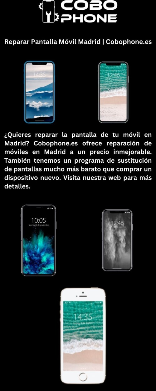 ¿Quieres reparar la pantalla de tu móvil en Madrid? Cobophone.es ofrece reparación de móviles en Madrid a un precio inmejorable. También tenemos un programa de sustitución de pantallas mucho más barato que comprar un dispositivo nuevo. Visita nuestra web para más detalles.

https://cobophone.es/venta-pantallas-para-moviles