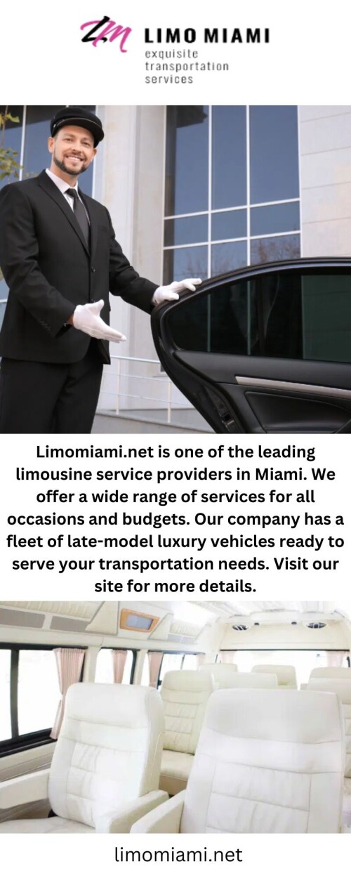 Limomiami.net offers a variety of Corporate Limo Rentals that are perfect for your Executive Ride, Concert or Event Transportation, Wedding Limousine, or Night Out on the Town. Discover our website for more details.

https://limomiami.net/corporate-transportation/