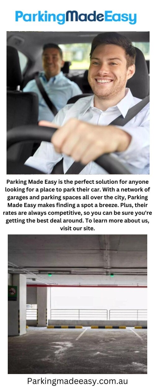 Parking Made Easy is the perfect solution for anyone looking for a place to park their car. With a network of garages and parking spaces all over the city, Parking Made Easy makes finding a spot a breeze. Plus, their rates are always competitive, so you can be sure you're getting the best deal around. To learn more about us, visit our site.

https://parkingmadeeasy.com.au/