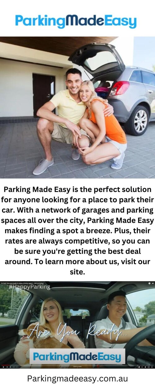 Parking Made Easy is the perfect solution for anyone looking for a place to park their car. With a network of garages and parking spaces all over the city, Parking Made Easy makes finding a spot a breeze. Plus, their rates are always competitive, so you can be sure you're getting the best deal around. To learn more about us, visit our site.

https://parkingmadeeasy.com.au/