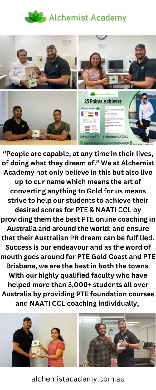 Alchemistacademy.com.au Offers the top PTE Coaching Courses Near Me. You will be guided by our knowledgeable instructors to pass the PTE exam. Visit our website for additional details.

https://alchemistacademy.com.au/
