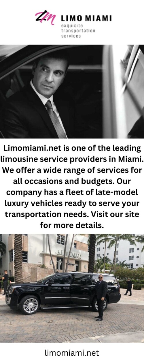 Limomiami.net provides premier transportation and limo service in Miami. We offer the best corporate transportation services for your business meeting needs. Investigate our website for more details.

https://limomiami.net/corporate-transportation/