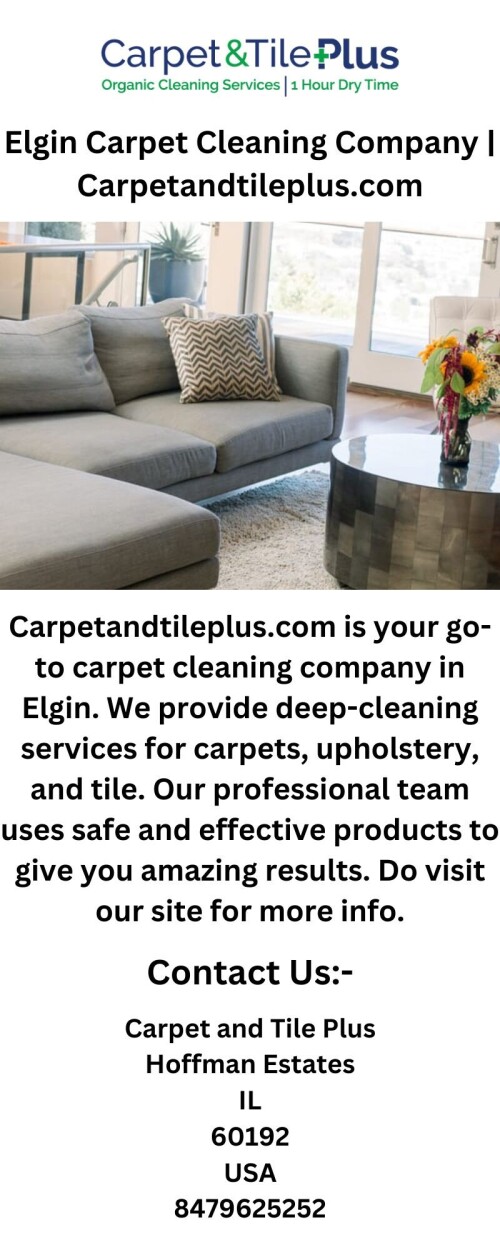 Carpetandtileplus.com is your go-to carpet cleaning company in Elgin. We provide deep-cleaning services for carpets, upholstery, and tile. Our professional team uses safe and effective products to give you amazing results. Do visit our site for more info.

https://www.carpetandtileplus.com/residential-carpet-cleaning-company-elgin/