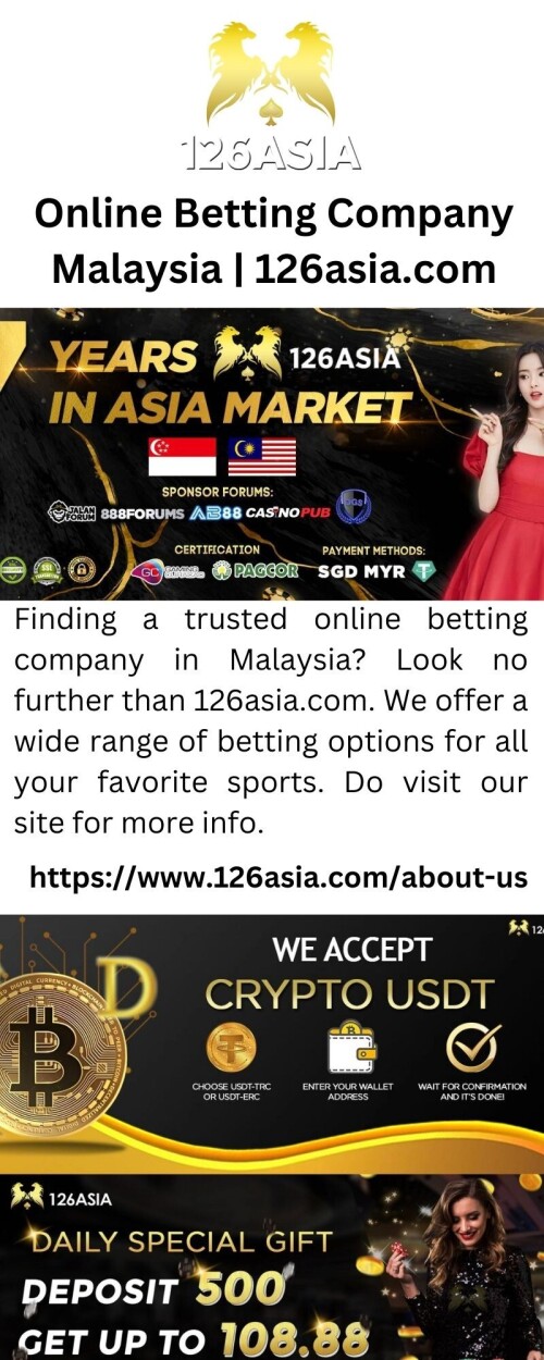 Finding a trusted online betting company in Malaysia? Look no further than 126asia.com. We offer a wide range of betting options for all your favorite sports. Do visit our site for more info.

https://www.126asia.com/about-us