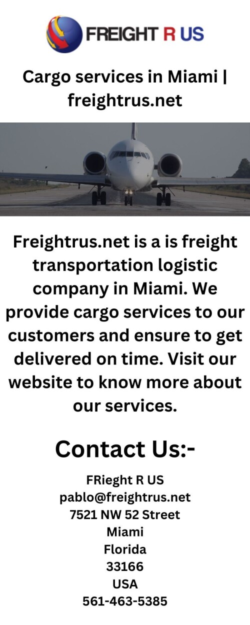 Freightrus.net is a is freight transportation logistic company in Miami. We provide cargo services to our customers and ensure to get delivered on time. Visit our website to know more about our services.

https://www.freightrus.net/