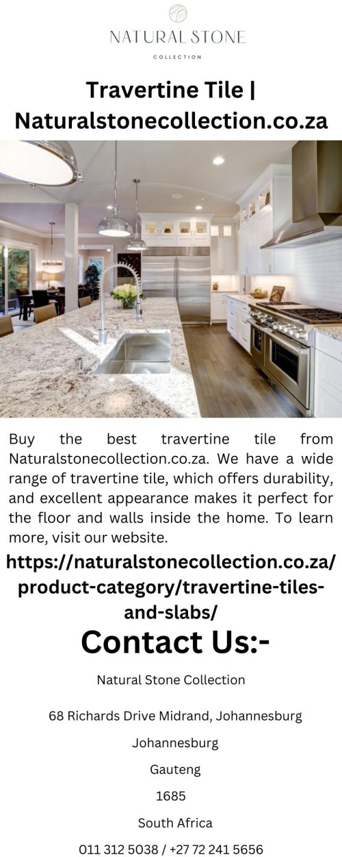 Buy the best travertine tile from Naturalstonecollection.co.za. We have a wide range of travertine tile, which offers durability, and excellent appearance makes it perfect for the floor and walls inside the home. To learn more, visit our website.

https://naturalstonecollection.co.za/product-category/travertine-tiles-and-slabs/