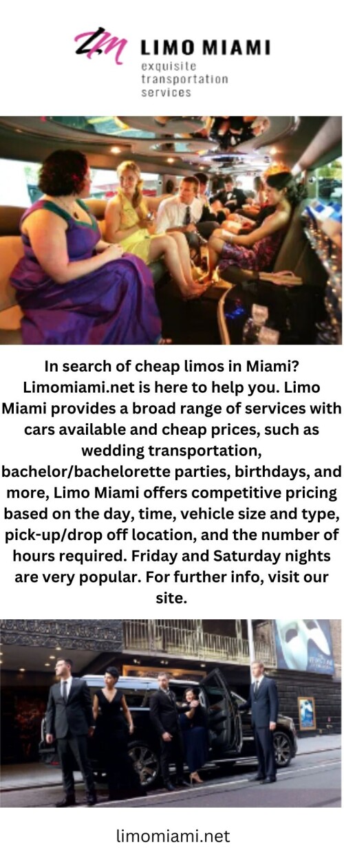 Browsing for a Limo Rental in Miami? Available at Limomiami.net. Miami limo rental is a luxury transportation service provider. Our staff is working extremely hard to maintain customer satisfaction. You may be reassured that the route for your intended journey will have been meticulously planned. Do visit our site for more data.

https://limomiami.net/