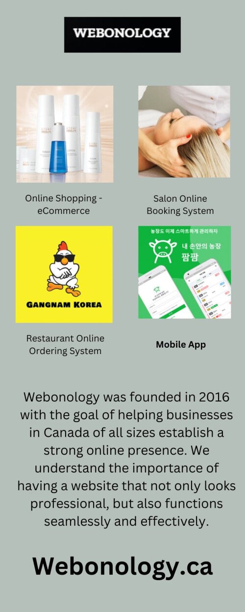 Webonology.ca is a professional web development company in Toronto. We specialize in custom web development, website design and SEO services. Our team of experienced professionals will help you create a website that is tailored to your needs. Contact us today to get started.https://webonology.ca/