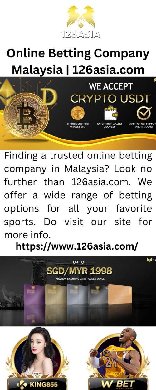 Finding a trusted online betting company in Malaysia? Look no further than 126asia.com. We offer a wide range of betting options for all your favorite sports. Do visit our site for more info.

https://www.126asia.com/about-us