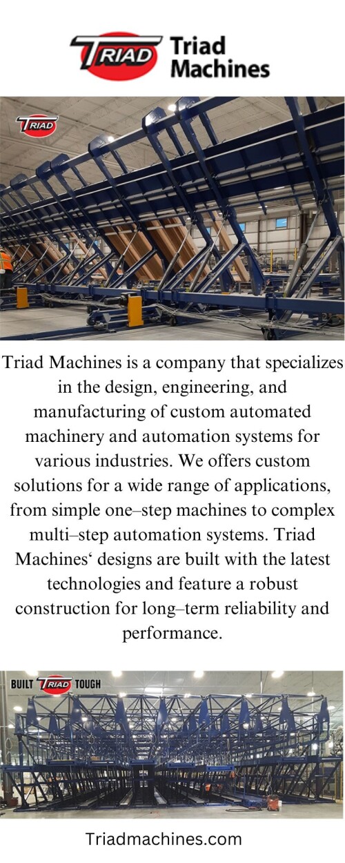 Triadmachines.com provides Manufacturing Automation Services that are designed to increase efficiency and reduce costs. Our brand is reliable, innovative, and dedicated to providing the highest quality services.

https://triadmachines.com/