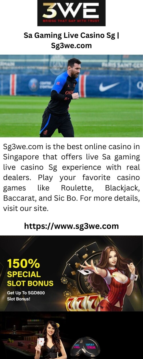 Sg3we.com is the best online casino in Singapore that offers live Sa gaming live casino Sg experience with real dealers. Play your favorite casino games like Roulette, Blackjack, Baccarat, and Sic Bo. For more details, visit our site.


https://www.sg3we.com/live-casino