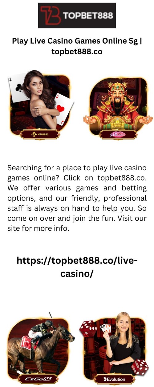 Searching for a place to play live casino games online? Click on topbet888.co. We offer various games and betting options, and our friendly, professional staff is always on hand to help you. So come on over and join the fun. Visit our site for more info.

https://topbet888.co/live-casino/