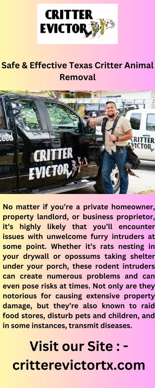 Keep rodents from damaging your San Antonio property! To help you regain control and defend your house or place of business, Critterevictortx.com offers trustworthy, humane rat evictors.

https://critterevictortx.com/evict-rats/