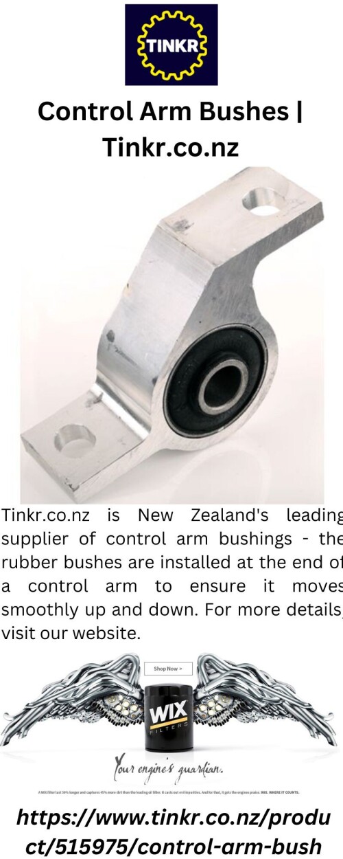 Tinkr.co.nz is New Zealand's leading supplier of control arm bushings - the rubber bushes are installed at the end of a control arm to ensure it moves smoothly up and down. For more details, visit our website.

https://www.tinkr.co.nz/product/515975/control-arm-bush