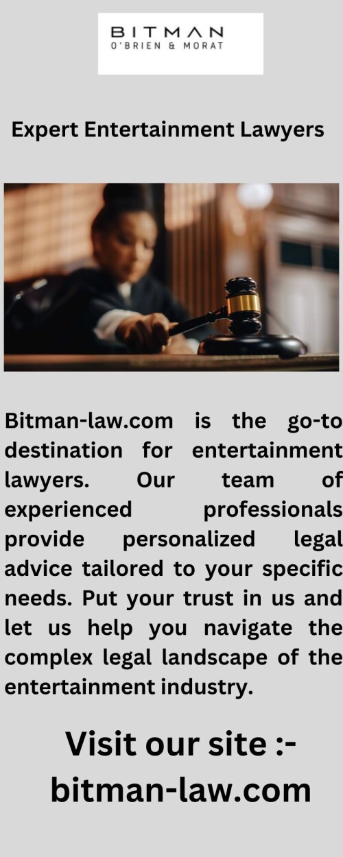 Bitman-law.com offers experienced entertainment lawyers to protect your creative work. With our passionate team of legal experts, you can rest assured that your intellectual property is safe. Get the peace of mind you deserve!


https://bitman-law.com/influencer-counsel/influencer-attorneys/