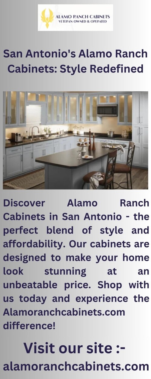 Welcome to Alamoranchcabinets.com, where you'll find the highest-quality cabinets at unbeatable prices. Our cabinets are designed to fit your style and needs, providing you with the perfect solution for your home. Shop now and experience the Alamo Ranch difference for yourself!


https://www.alamoranchcabinets.com/