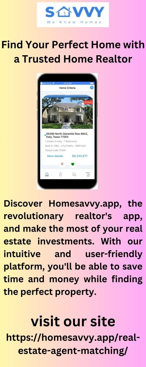 Experience the joy of home ownership with Homesavvy.app! Our realtor team will guide you through the process of finding the perfect home for you and your family, making it a hassle-free experience.


https://homesavvy.app/