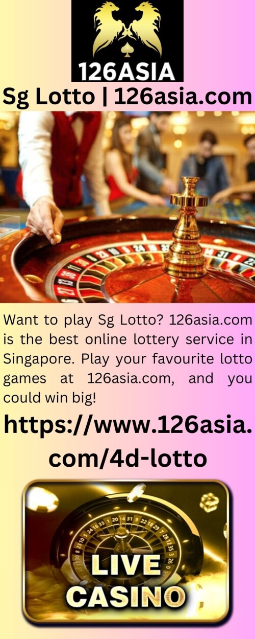 Want to play Sg Lotto? 126asia.com is the best online lottery service in Singapore. Play your favourite lotto games at 126asia.com, and you could win big!

https://www.126asia.com/4d-lotto