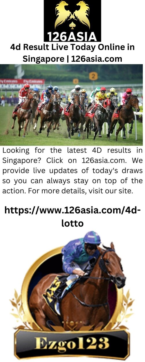 Looking for the latest 4D results in Singapore? Click on 126asia.com. We provide live updates of today's draws so you can always stay on top of the action. For more details, visit our site.

https://www.126asia.com/4d-lotto