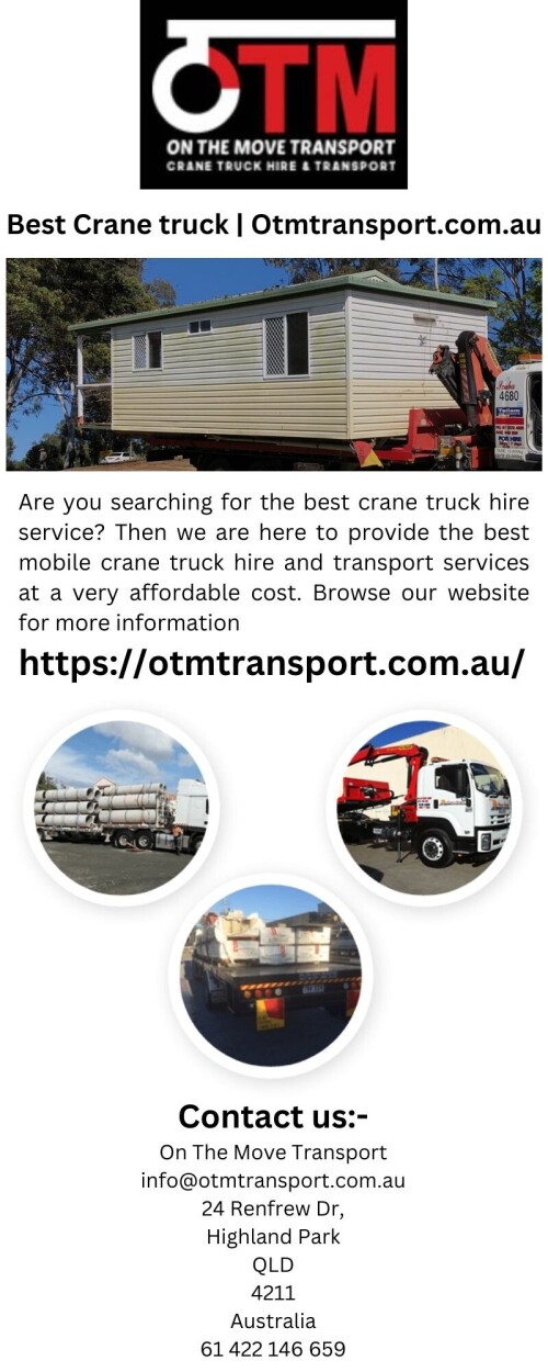 Are you searching for the best crane truck hire service? Then we are here to provide the best mobile crane truck hire and transport services at a very affordable cost. Browse our website for more information.

https://otmtransport.com.au/
