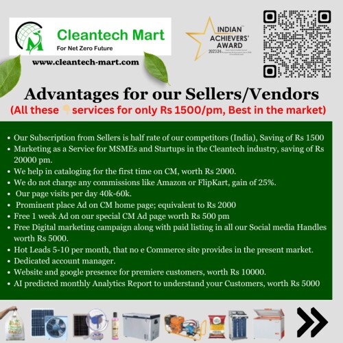 Discover the seller advantages at Cleantech Mart – your premier destination for cutting-edge clean technology solutions. Explore a wide range of eco-friendly products and enjoy unmatched seller benefits today!  
https://www.cleantech-mart.com/