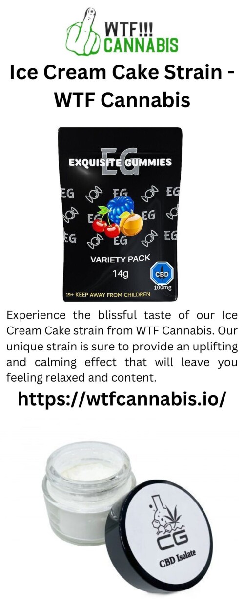 Experience the blissful taste of our Ice Cream Cake strain from WTF Cannabis. Our unique strain is sure to provide an uplifting and calming effect that will leave you feeling relaxed and content.

https://wtfcannabis.io/