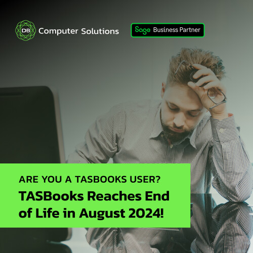 Take Action: TASBooks Reaches End of Life in August 2024!

With Sage discontinuing support for TASBooks in August 2024, users face potential data access risks.

As TASBooks nears its end-of-life phase, transitioning to Sage 50 is crucial to avoid obsolescence.

Upgrade today to keep your business competitive with the latest features and support. Don't let outdated software hold you back.

Curious about Sage 50's capabilities? Join our webinar: "Unlocking the Power of Sage 50" to discover how this upgrade can propel your business forward: https://www.youtube.com/watch?v=PcBOwZz8wkk

Ready to make the switch? Visit our website for more information: https://www.dbcomp.ie/sage-50/

Seize this opportunity to future-proof your business. Upgrade to Sage 50 now!

For further details, contact us at 061 480980 or email us at info@dbcomp.ie.