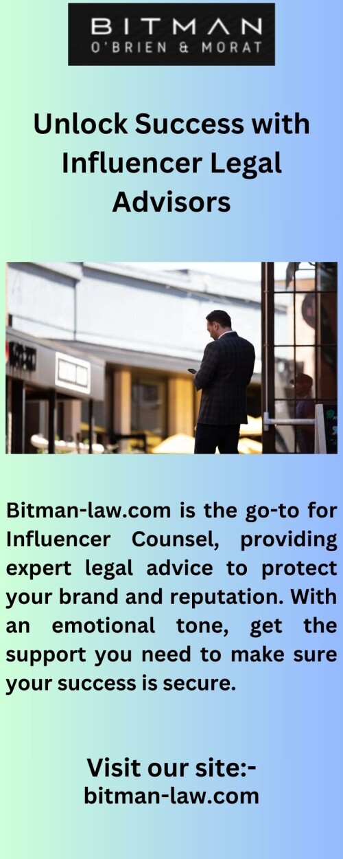 Bitman-law.com offers experienced entertainment lawyers to protect your rights and interests. With a team of dedicated professionals, you can rest assured that your legal needs are taken care of with compassion and understanding.

https://bitman-law.com/influencer-counsel/