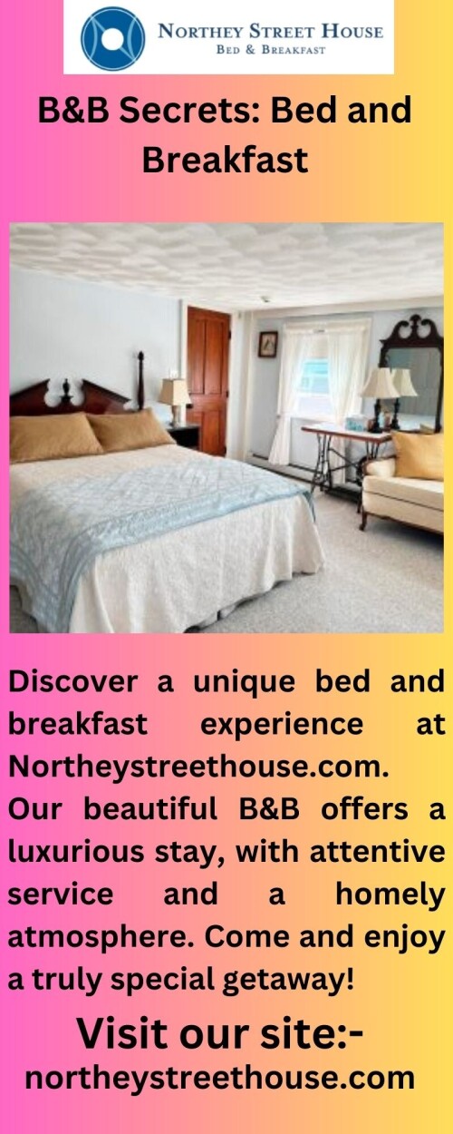 Go to Northeystreethouse.com to experience the comforts of home while traveling! Our quaint B&B's unique atmosphere and luxurious amenities make it the perfect place to spend a weekend getaway or an extended stay.


https://northeystreethouse.com/about/