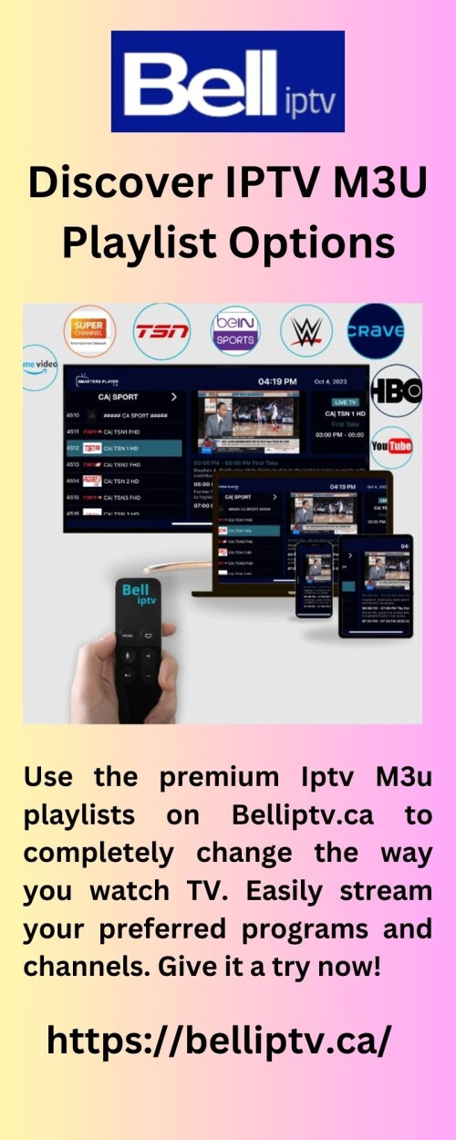 Use the premium Iptv M3u playlists on Belliptv.ca to completely change the way you watch TV. Easily stream your preferred programs and channels. Give it a try now!



https://belliptv.ca/