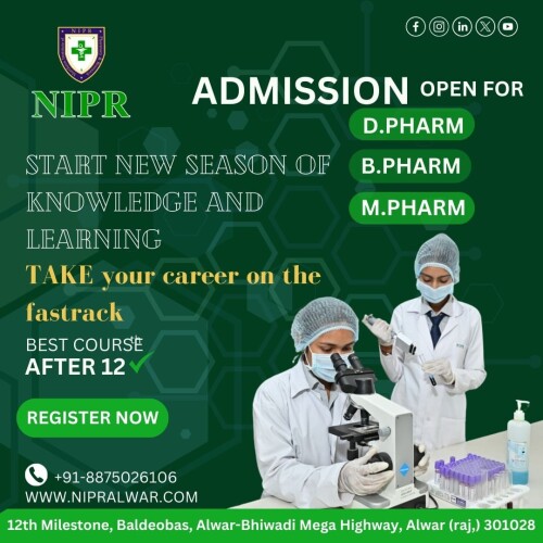 Explore NIPR's D.Pharma Colleges in Alwar for a transformative journey into the world of pharmacy education. Empowering aspiring pharmacists with top-notch facilities, experienced faculty, and innovative learning methodologies, we're committed to shaping the future of pharmaceutical professionals. Discover excellence in education at NIPR's D.Pharma Colleges in Alwar. for more info contact us- www.nipralwar.com