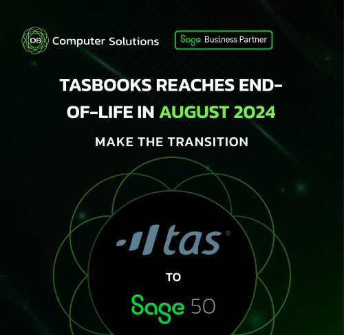 Is your business still using TASBooks? With Sage ending support in August 2024, the spectre of data access issues grows larger by the day.

TASBooks is reaching its end-of-life phase, and transitioning to Sage 50 is essential to stay competitive. Don't wait until it's too late-upgrade now to ensure your operations remain efficient and fully supported. Embrace the future and leave outdated software behind.

Eager to explore the capabilities of Sage 50? Join us for our webinar: "Embracing the Future with Sage 50" and discover how this upgrade can revolutionise your business: https://www.youtube.com/watch?v=PcBOwZz8wkk

Ready to make the transition? Visit our website for comprehensive information: https://www.dbcomp.ie/sage-50/

Seize this opportunity to future-proof your business with Sage 50.

For inquiries, reach out to us at 061 480980 or via email at info@dbcomp.ie.

https://www.dbcomp.ie/