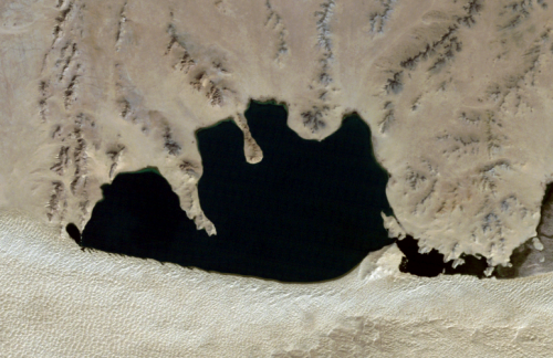 Bayan Nuur lake, Zavkhan aimag, Santmargats sum, West Mongolia, LandSat 7 satellite image, 2007 09 1