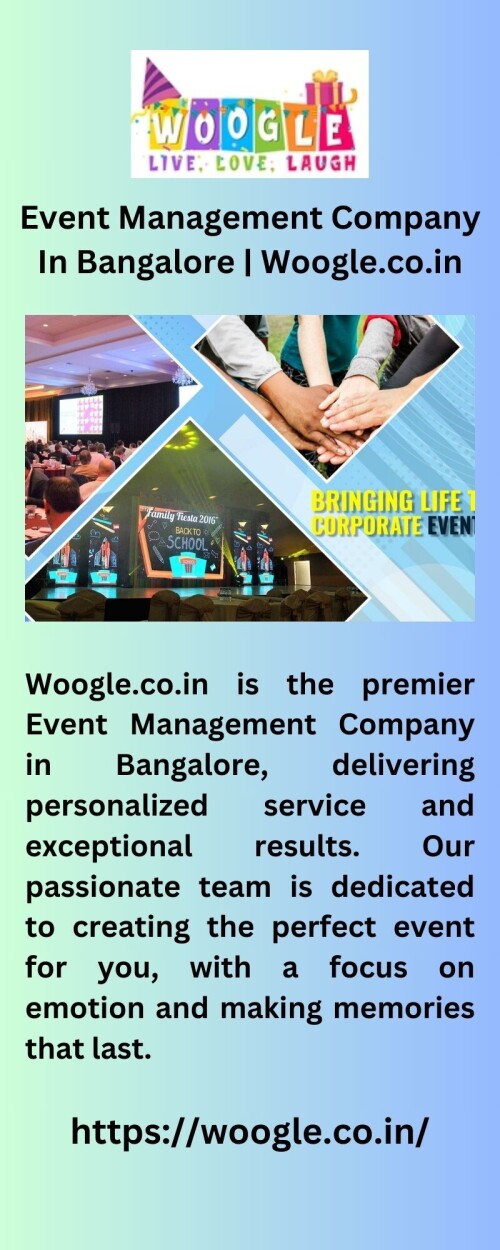 Woogle.co.in is the premier Event Management Company in Bangalore, delivering personalized service and exceptional results. Our passionate team is dedicated to creating the perfect event for you, with a focus on emotion and making memories that last.


https://woogle.co.in/