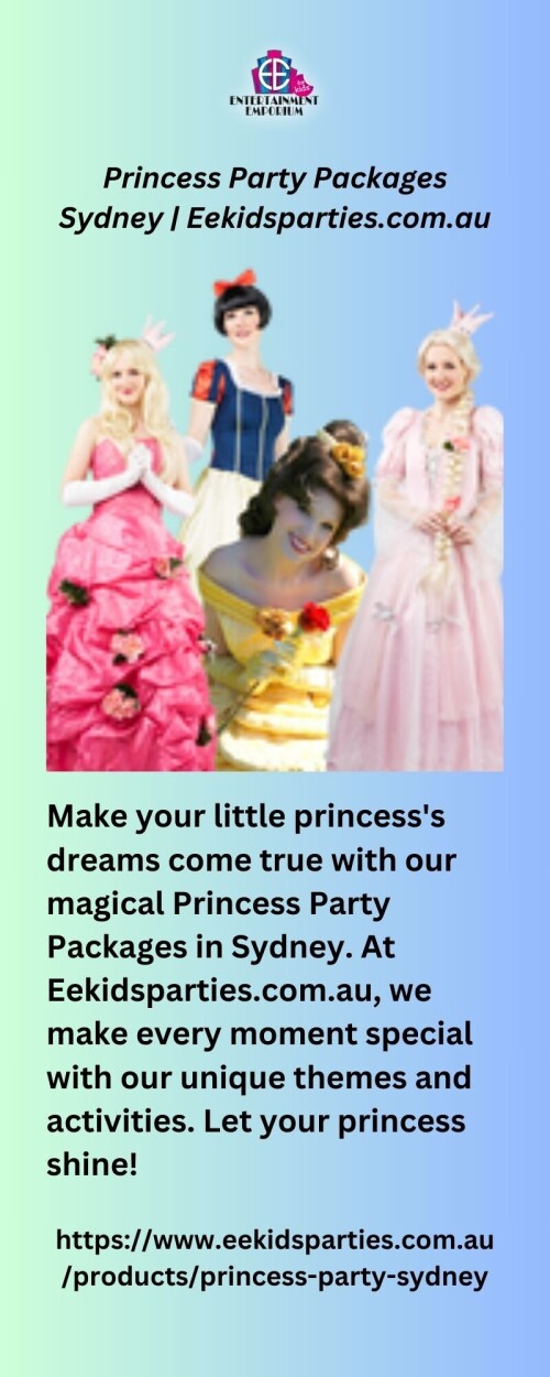 Make your little princess's dreams come true with our magical Princess Party Packages in Sydney. At Eekidsparties.com.au, we make every moment special with our unique themes and activities. Let your princess shine!

https://www.eekidsparties.com.au/products/princess-party-sydney