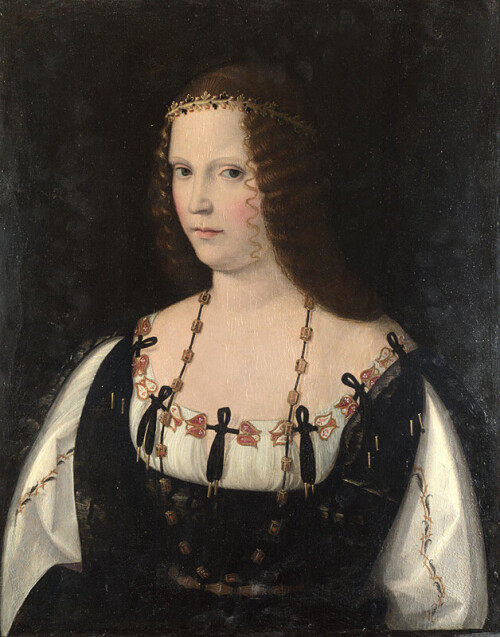 Bartolomeo Veneto, active 1502 - 1546Portrait of a Young Ladyabout 1500-10Oil on wood, 55.5 x 44.2 c