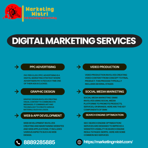 Marketing Mistri is a digital marketing agency assists businesses in promoting their products and services online. our employ a range of strategies and tools to connect with potential customers across websites, social media, search engines, and other digital platforms.
