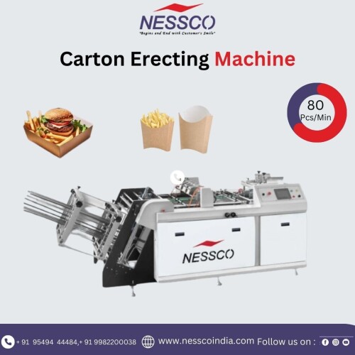 Our best carton erecting machine offers numerous benefits through its advanced automation capabilities. By automating the folding, forming, and sealing of carton blanks, it reduces labor costs, increases production speed, and maintains consistent carton quality. contact us today for more details.

Machine specification:

Speed: 80 Pcs / min (according to box type)
Paper GSM: 180 - 620 GSM
Paper Specifications: Cardboard / Laminated / Corrugated Paper
Paper Thickness: ≤1.6mm
Glue Material: Water Based Glue (Food Grade)
Paper Size Max: 650mm(W)*500mm(L)
Max Box Size: 450mm*400mm
Min Box Size: 50mm*30mm
Air Requirement: 2kg/cm2
Voltage: 380V 50Hz / 220V 50Hz
Total Power: 4 kW
Weight: 2500 Kg
Dimensions: 3700 * 1350 * 1450 mm

Order at: https://www.nesscoindia.com/product/carton-erecting-machine/

For more enquiry, Call: +91 9549444484

WhatsApp: https://wa.me/9549444484

Email us: info@nesscoindia.com