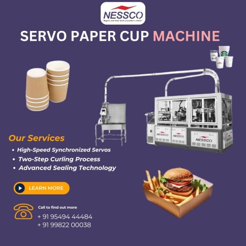 The high performance servo paper cup machine is an advanced, industrial-grade unit designed for optimal efficiency and reliability. It features a durable steel frame with a modern, streamlined appearance.