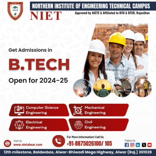 NIET Alwar, the top Electrical Engineering College in Alwar, offers comprehensive programs designed to empower future engineers. With state-of-the-art facilities, experienced faculty, and a strong emphasis on practical skills, we prepare students for successful careers in the dynamic field of electrical engineering. Join us to be part of a vibrant learning community where innovation and excellence thrive.

for more info. visit us: https://www.nietalwar.com/