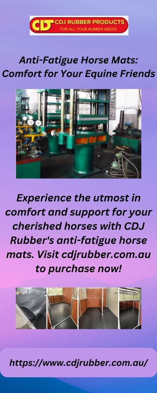 Experience the utmost in comfort and support for your cherished horses with CDJ Rubber's anti-fatigue horse mats. Visit cdjrubber.com.au to purchase now!

https://www.cdjrubber.com.au/