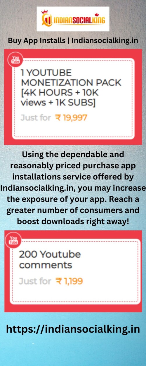 Using the dependable and reasonably priced purchase app installations service offered by Indiansocialking.in, you may increase the exposure of your app. Reach a greater number of consumers and boost downloads right away!

https://indiansocialking.in