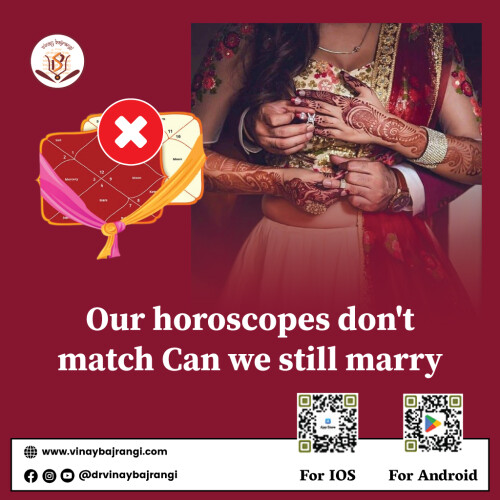 Your Horoscope don’t match and you wonder whether you can still marry! Marriage astrology can give you the required insights. First, the Guna matching score is not the sole criterion for accepting or rejecting a marriage proposal. If your Guna matching score is low, you can still marry if Kundli dosha is cancelled.

Visit Now: - https://www.vinaybajrangi.com/horoscope-matching/our-horoscopes-dont-match-can-we-still-marry