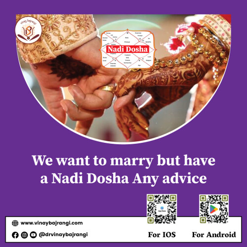 You have Nadi Dosha in Kundli matching but want to marry your partner. In such cases, marriage astrology can provide valuable advice. In many cases, Nadi dosha can be nullified if the nakshatra lords of the Moon in both charts are friendly to each other. However, if all other astrological factors in the Kundli are favourable, the astrologer may suggest seeking medical advice.

Visit Now: - https://www.vinaybajrangi.com/horoscope-matching/we-want-to-marry-but-have-a-nadi-dosha-any-advice